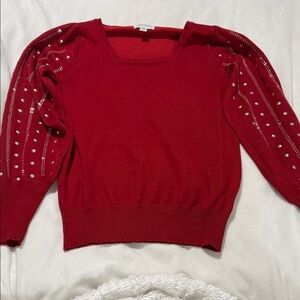 Red studded rhinestones sweater